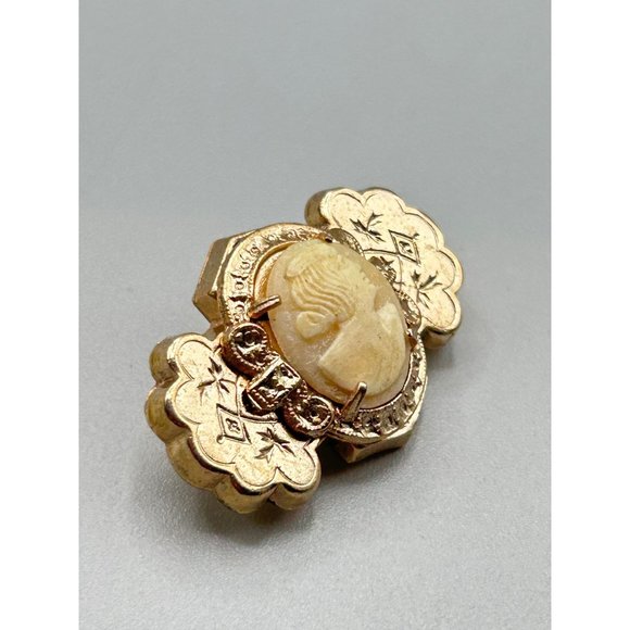 Vintage Genuine Carved Shell Cameo Pin Brooch Victorian Revival Gold Tone Ornate - Picture 4 of 6